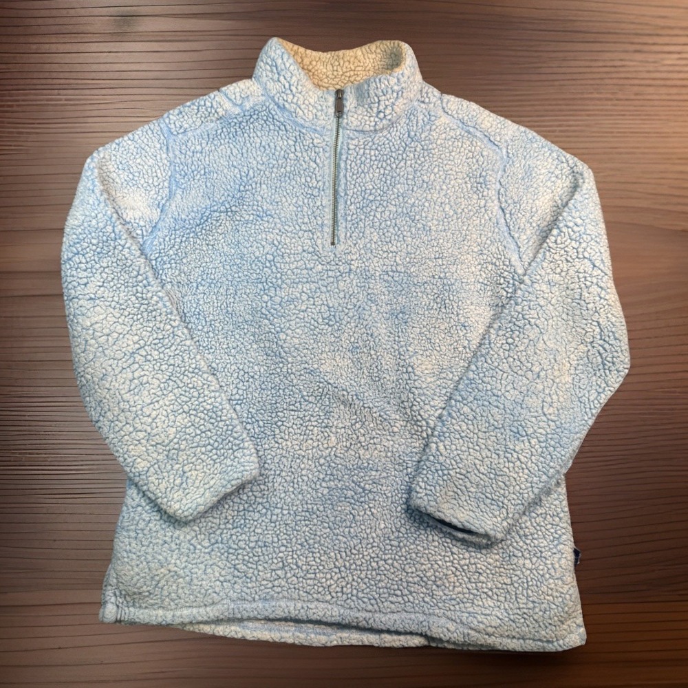 Properly Tied Pintail Sherpa Pullover 1/4 Zip Size Medium‎ Blue Cream Fleece